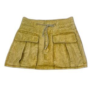 Free People Cargo Mini Skirt S Utility Y2K Yellow Acid Wash Drawstring Cotton